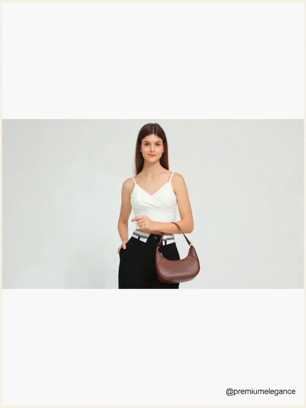 Premium PU Leather Crescent Hobo Bag with Shoulder Strap Zip Closure